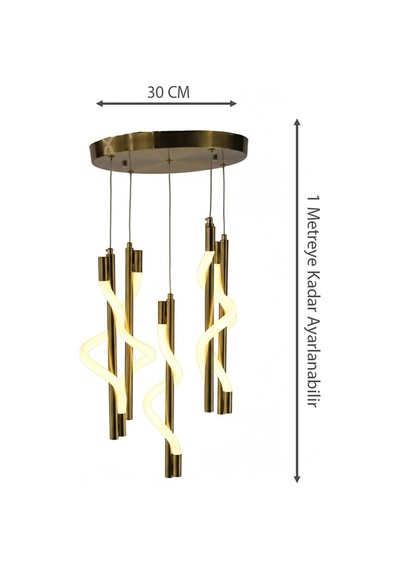 Lüks Spiral Tasarım Modern Burgulu Seri 3 Renk Ledli Şık Salon Avizesi Gold