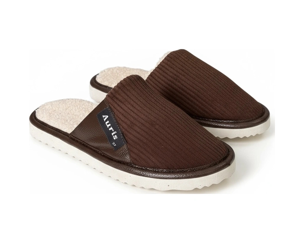 Ar-060 Unisex Kadife Kumaş İçi Kürklü Kışlık Ev Terliği Kahverengi