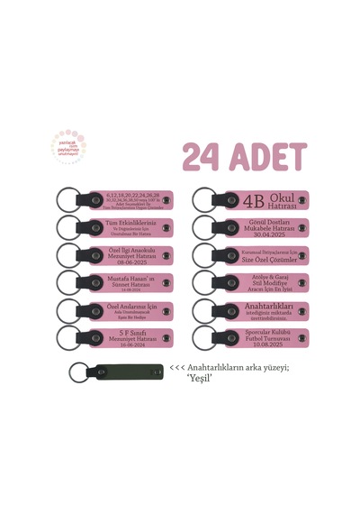 Pembe & Yeşil, Kırk Uçurma Kutlaması İçin Bebeğin İsmine Özel, 24'lü, Hatıra Anahtarlık Set