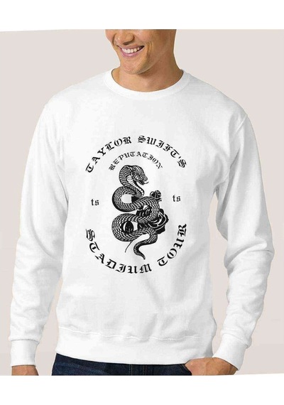 Taylor Ts Baskılı Beyaz Erkek Örme Sweatshirt