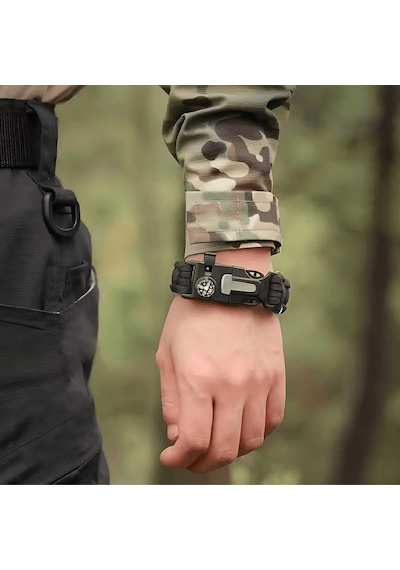 5'i 1 Arada Çok Fonksiyonlu Outdoor Hayatta Kalma Bilekliği - Haki Yeşil Renk Haki Yeşil