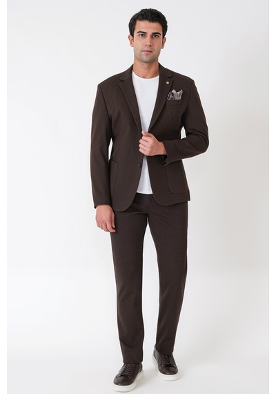 Slim Fit Torba Cep Esnek Tencel Kumaş Kahverengi Ceket C 751