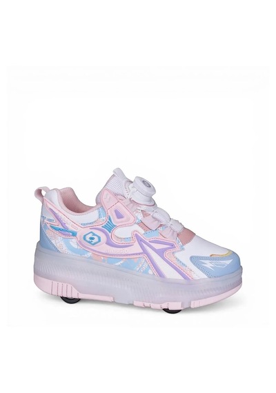 Zacoz Patenli Işıklı 4 Tekerlekli Led Spor Ayakkabı Sneaker Açık Pembe