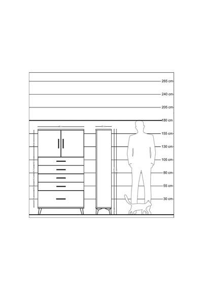 Arges Dolap 2 Raflı 5 Çekmeceli 2 Kapaklı 88x30x163 Antrasit-çam Antrasit