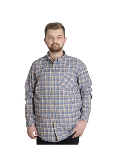 Mode Xl Büyük Beden Erkek Gömlek Ekose Uzun Kollu 23300 Mor 001