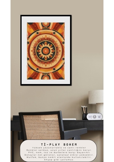 Bohem Tablo Dairesel Simetri Geometrik Sıcak Renkler Vintage Bohem Duvar Sanatı Çerçevesiz Poster
