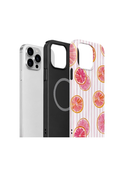 Apple iPhone Uyumlu 15 Pro Max Vorian Çift Katmanlı Magsafe Kılıf Pink Grapefruit Garden