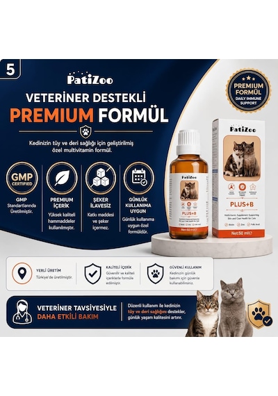 Plus B Kedi Tüy Sağlığı Damlası, Tüy Dökülmesini Azaltmaya Yardımcı, Tüm Irklar İçin, Damla Form, 50 Ml