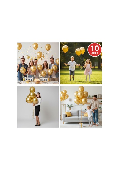10 Adet Altın Parıltılı Metalik Balonlar Parti & Kutlama Paketi Diğer
