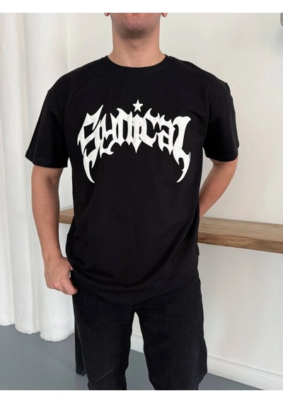 Barlashive Erkek Kısa Kol Yazlık Tişört Bisiklet Yaka Baskılı Oversize T-shirt - Siyah Çok Renkli