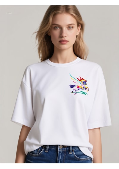Pegasus Oversize Unisex T-shirt Beyaz