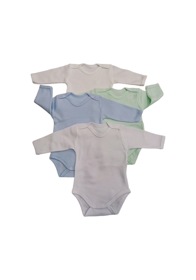 özdemirli bebe Uzun Kollu Çıtçıtlı Badi Bisiklet Yaka Body Hava Alır Kumaş Düz Renk Zıbın (4lü Paket) 0-48 Ay Arası