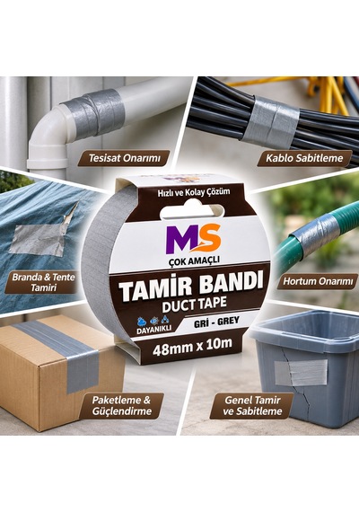 Tamir İzolasyon Bandı Gri 48 Mm X 10 Metre Genel Duct Tape Su Geçirmez Sızdırmazlık Takviye Bantları