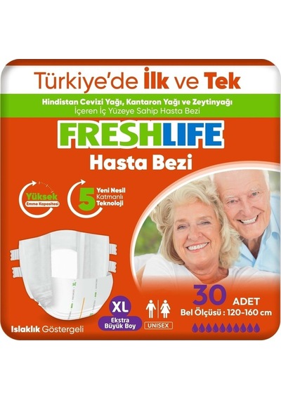 Freshlife Yetişkin Hasta Bezi Bel Bantlı Xl - Ekstra Large - Extra Large 180 Adet 6pk 30
