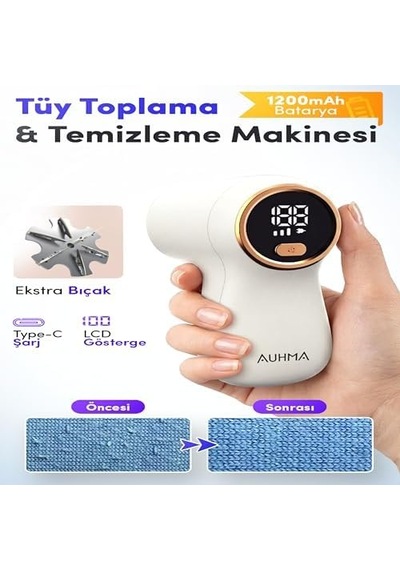 Tüy Toplama Makinesi Şarjlı, Güçlü Tüy Toplayıcı Ve Tiftik Toplama Makinesi, 6 Bıçaklı, Dijital Ekranlı Uzun Gövde