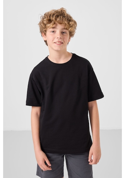 Siyah-gri Pamuklu Oversize Fit Dokuma Hafif Esnek Chino Erkek Çocuk Şort Takım - 11277 Siyah - Gri