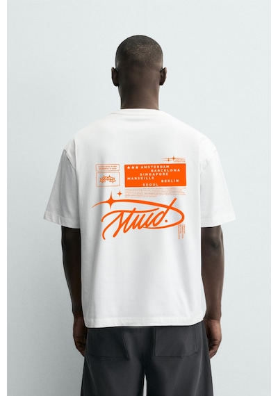 Modivibe Erkek Baskılı Oversize T-shirt Premium Kalın Dokulu %100 Pamuk Geniş Kesim Beyaz