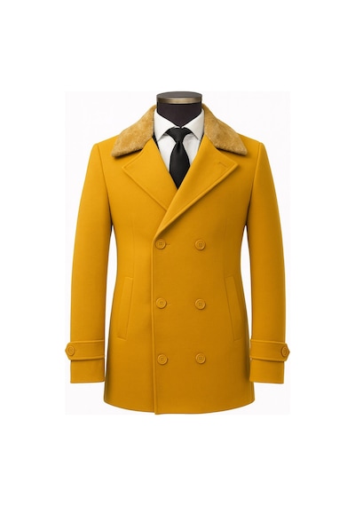Plus Scorpion Erkek Kürklü Yaka Kaşe Kaban Slim Fit Çift Düğmeli Kışlık Mont Hardal Sarısı Plus Scorpion Erkek Kürklü Yaka Kaşe Kaban Slim Fit Çift Düğmeli Kışlık Mont Hardal Sarısı