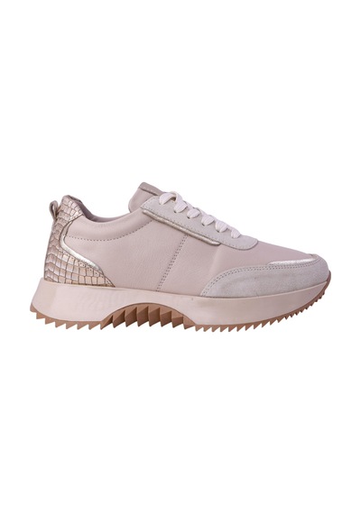 Hobby Ayakkabı Hobby Kadın Hakiki Deri Leopar Detaylı Kalın Tabanlı Sneaker Ayak Bej
