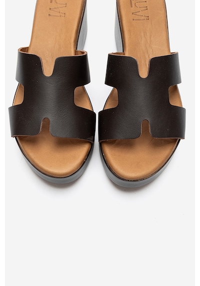 Luvishoes Lıa Kahverengi Cilt Hakiki Deri Dolgu Topuklu Kadın Terlik