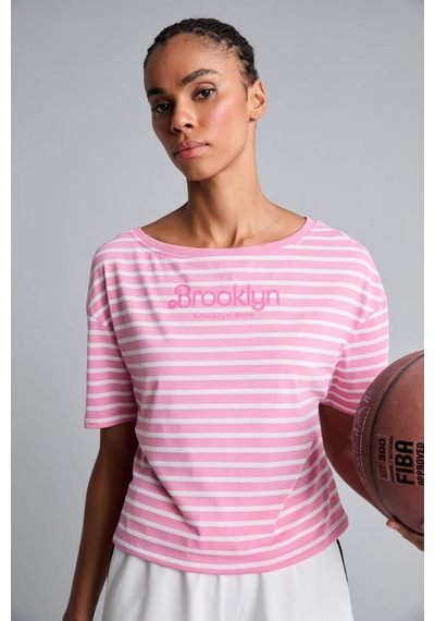 Defacto Nba Brooklyn Nets Loose Fıt Kayık Yaka Sporcu Kısa Kollu Tişört H9583ax26hspn82 Pembe-pn82