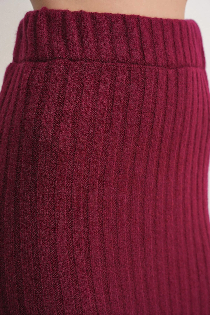 Mixray 6929 Kadın Fitilli Triko Etek Bordo Bordo