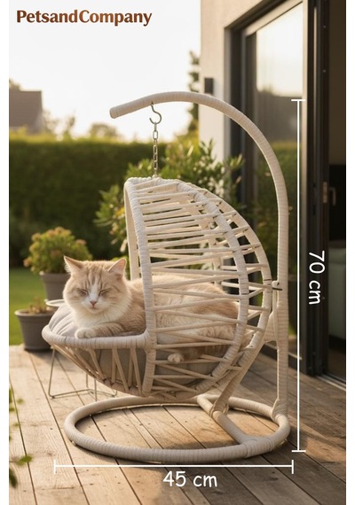 El Örgüsü Kedi Salıncağı Krem Hamak Ve Yatak, Kadın Emeği Lüks Tasarım Kedi Evi, Minderli