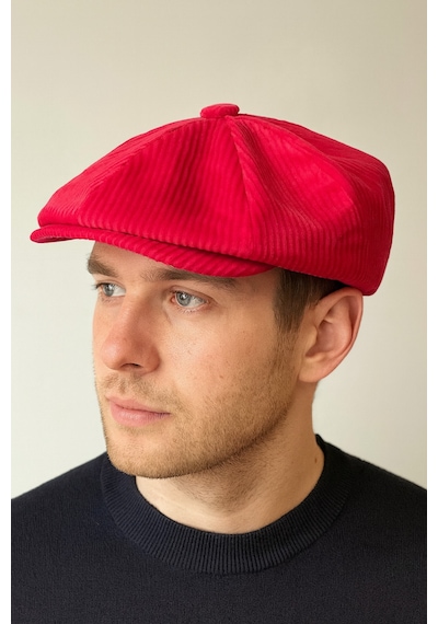 Aida Jewelss Kışlık Kadife Ingiliz Kasket Peaky Blinders Model Erkek Kasket Dökümlü Kadife Kasket Kırmızı