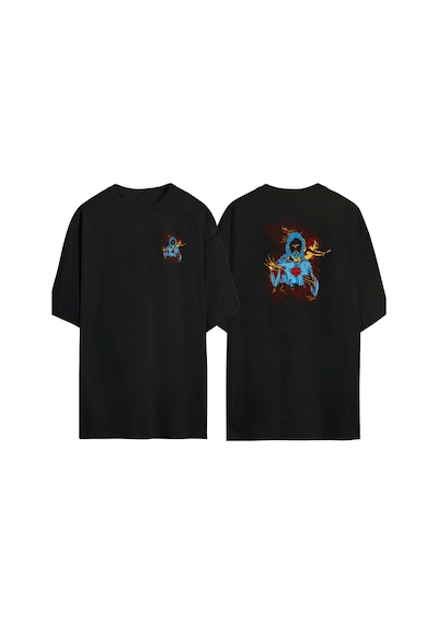 Thewert Unisex İsa Mesih İllüstrasyon Ön Arka Baskılı Sıyah Oversize T-shirt Siyah