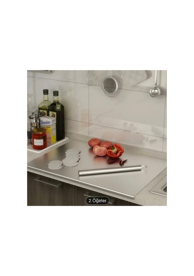 Gkd Üst Kalite Paslanmaz Çelik Kesme Tahtası 50 X 60cm+ Kesme Tahtası Hediyeli ,tek Taraf Bükümlü Tezgah Koruyucu Gri