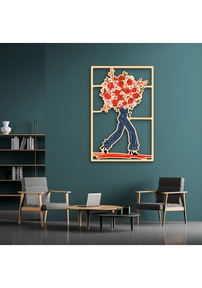 Çiçek Buketi Taşıyan Figür - Metal Tablo - Dec0381 33 X 50 Cm Çok Renkli