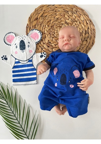 Koala Baskılı Saks Mavi Erkek Bebek Tulum Kukla Mavi