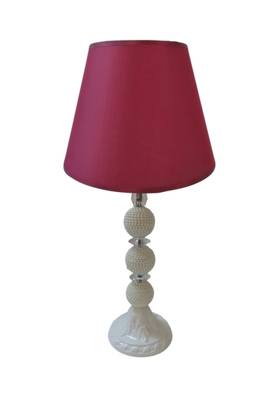 Bordo Kumaş Başlık İnci Ayaklı Modern Abajur 48x35 Cm