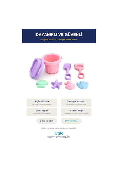 Unicorn Figürlü Kova Kürek Seti 7 Parça Plaj Kum Oyuncağı, Kalıplı Deniz Kumu Seti 3+ Yaş