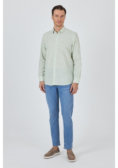 İmza Açık Yeşil Kısalabilir Kol Cepsiz Pamuk Casual Comfort Fit Gömlek 1004250128 Açık Yeşil