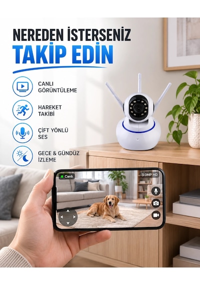 Bay Akıllı Ip Güvenlik Kamerası 1080p Hd, Gece Görüşlü, Hareket Algılamalı Yeni Nesil Najmaddin Standart