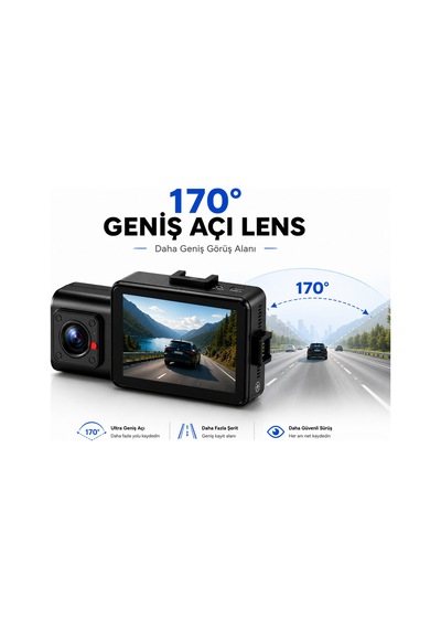 4k Araç İçi Kamera 3 Kameralı Gps Wifi G Sensör Gece Görüşlü Ön Arka İç Kayıt Araç İçi Dışı Kamera