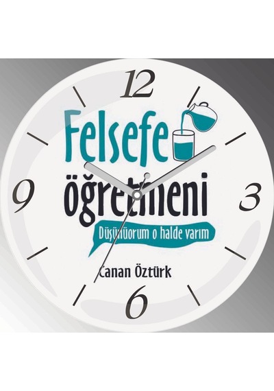 Kişiye Özel Felsefe Öğretmeni Düşünüyorum Çap 30cm Sessiz Akar Bombeli Gerçek Cam Duvar Saati Siyah