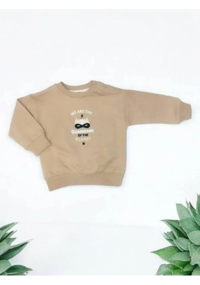 Çikoby Erkek Bebek Guardians Yazılı Sweatshirt-14868 Bej