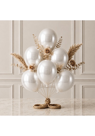Beyaz Renk Lateks Metalik Balon 30 Cm - 6 Adet