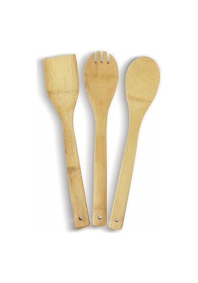 Ayrex Pişirme Kaşığı Bambu 3 Parça Spatula Ahşap Çatal, Mutfak Yardımcısı 30 Cm