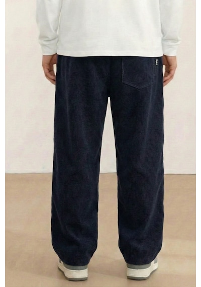 Genius Store Genıus Erkek Pantolon Fitilli Kadife Bol Paça Oversize Pantolon Lacivert