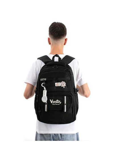 Ventis Unisex Okul Çantası Ortaokul Lise Sırt Çantası 43 30 Cm Su Geçirmez Kumaş Çok Cepli Vnt5-d Siyah