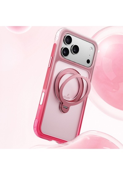 Apple Uyumlu iPhone 17 Pro Kılıf Wiwu As-204 Aeroshield Aurora Ultra Serisi M-safeli Airbagli Standlı Kapak Pembe