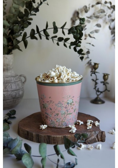 Evle-metal Popcorn Kutusu - Patlamış Mısır Kovası 13.5 Cm, Botanica Botanica Pink Diğer
