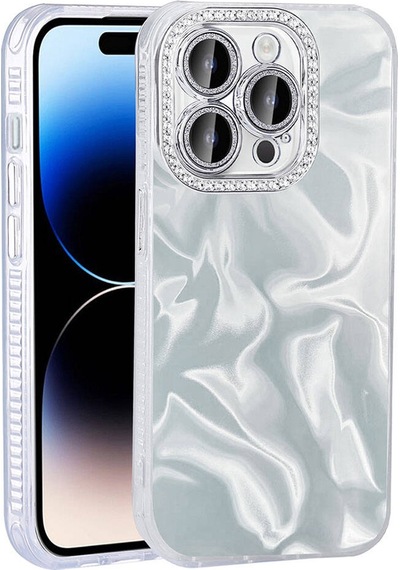 Apple iPhone Uyumlu 14 Pro Max Kılıf Airbagli Parlak Taş Detay Tasarımlı Esila Kapak - Pe Pembe Pembe