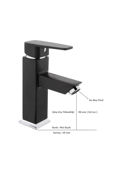 Tema Kare Slim Tek Gövde Sabit Lavabo Bataryası Mat Siyah