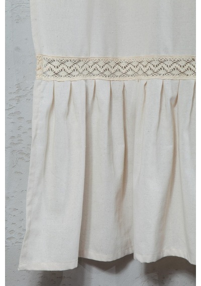 Naturel Fırfırlı Dantelli Perde Vintage Krem