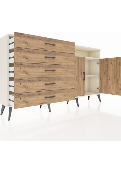 Arges Konsol 2 Raflı 5 Çekmeceli 2 Kapaklı 176x30x99 Aytaşı-çam Aytaşı-çam