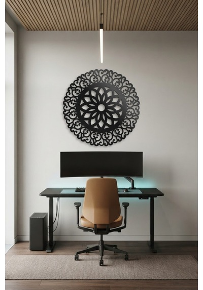 Lotus Mandala Metal Duvar Tablosu - Duvar Sanatı - Duvar Dekoru - Siyah